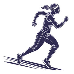Obraz premium Run, running woman, isolated vector silhouette. ink drawing. Side view. Athletics, track and field female athlete