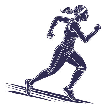 Run, running woman, isolated vector silhouette. ink drawing. Side view. Athletics, track and field female athlete