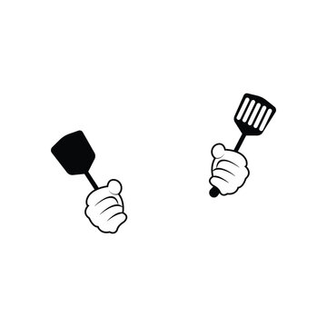 Chef Hand Holding Spatula and Turner Icon Vector Illustration