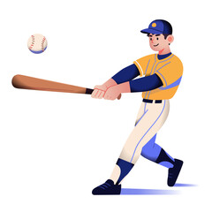 Vector illustration of a cartoon baseball player swinging the bat
