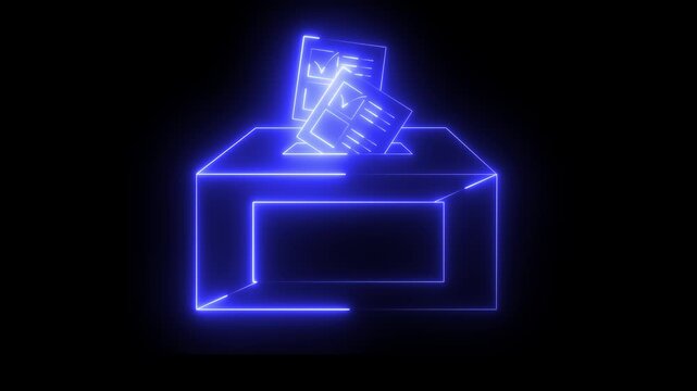 Neon Document File Upload Submission Box Digital Office icon animation on black background .4k motion video animation.