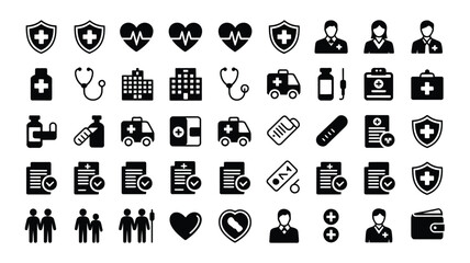 Medical icons set including healthcare symbols ambulance doctor and medicine related signs on white background © Shela