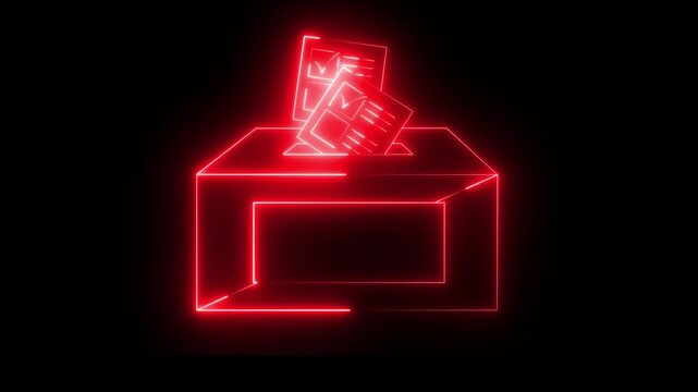 Neon Document File Upload Submission Box Digital Office icon animation on black background .4k motion video animation.