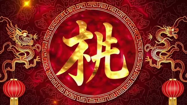 Vertical Format : Happy Chinese New Year, year of the Dragon background decoration, with the Chinese calligraphy "Heng" : may you attain greater wealth and a Happy New Year
