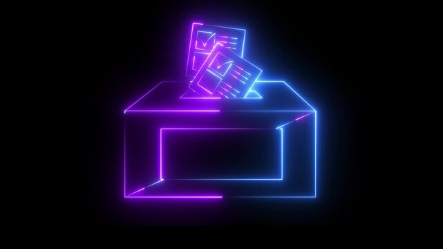 Neon Document File Upload Submission Box Digital Office icon animation on black background .4k motion video animation.