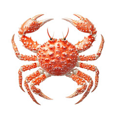 Close-up of a vibrant red crab featuring detailed texture and prominent claws on a plain white background