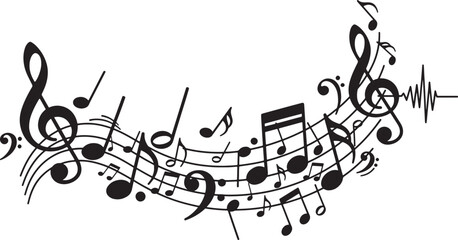 black music notes on white background