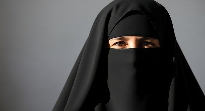 Woman Wearing Black Niqab Looking Directly Ahead