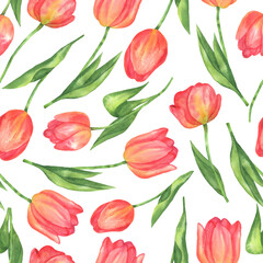 Obraz premium Seamless pattern red tulips