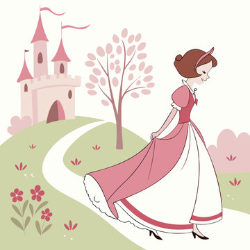 Princesse en robe rose et blanche