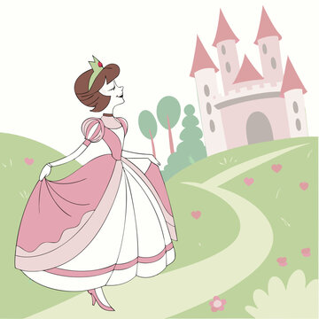 Princesse en robe rose et blanche