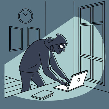 Un voleur de donn&eacute;es vole des informations sur un ordinateur portable la nuit