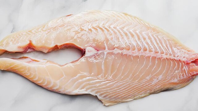 Fresh Raw Fish Fillet on White Marble Surface &ndash; Seafood Close-up for Culinary and Food Photography