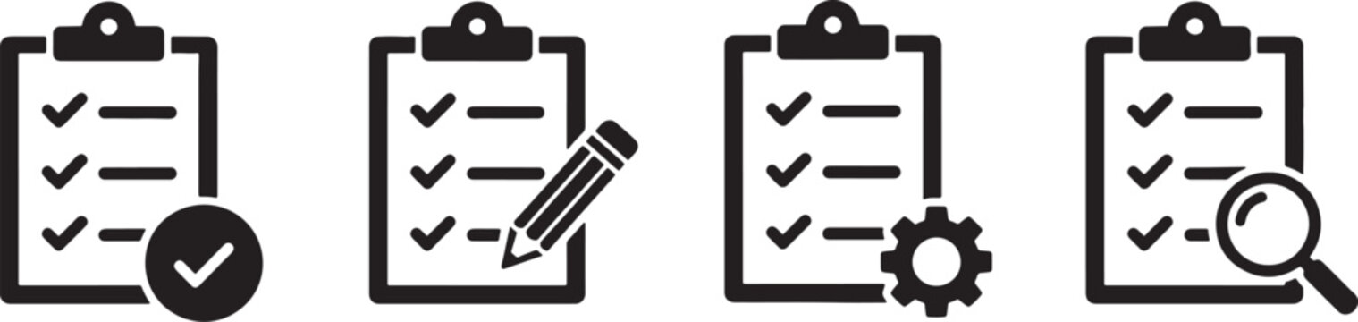 clipboard icons with checkmarks and tools
