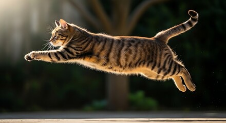 Jumping Brown Tabby Cat in Air