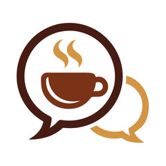 Brown coffee cup with steam in a speech bubble