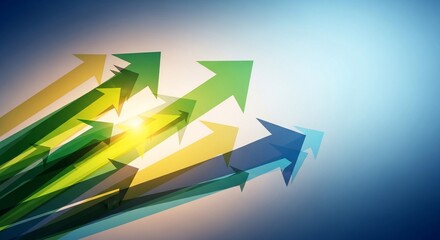 Abstract illustration of upward pointing arrows with vibrant color gradients