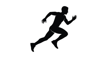 A stark silhouette depicts a male figure in dynamic motion appearing to be sprinting or running quickly