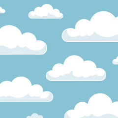 White clouds floating in a clear blue sky, a serene and peaceful scene, depicted in a simple illustration style