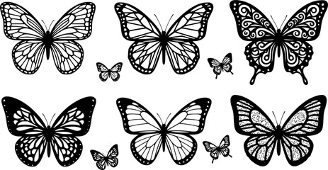Obraz premium Flying butterflies silhouette black set isolated on transparent background