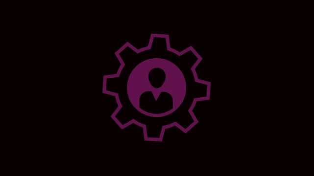 Pink User Settings Gear Icon on Dark Background.Glowing pink profile management symbol representing account settings, user configuration, and system control.
