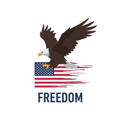 Fototapeta premium Majestic Bald Eagle Soaring Over Distressed American Flag with 
