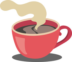 Coffee cup with rising steam shaped as jumping cat isolated on transparent background