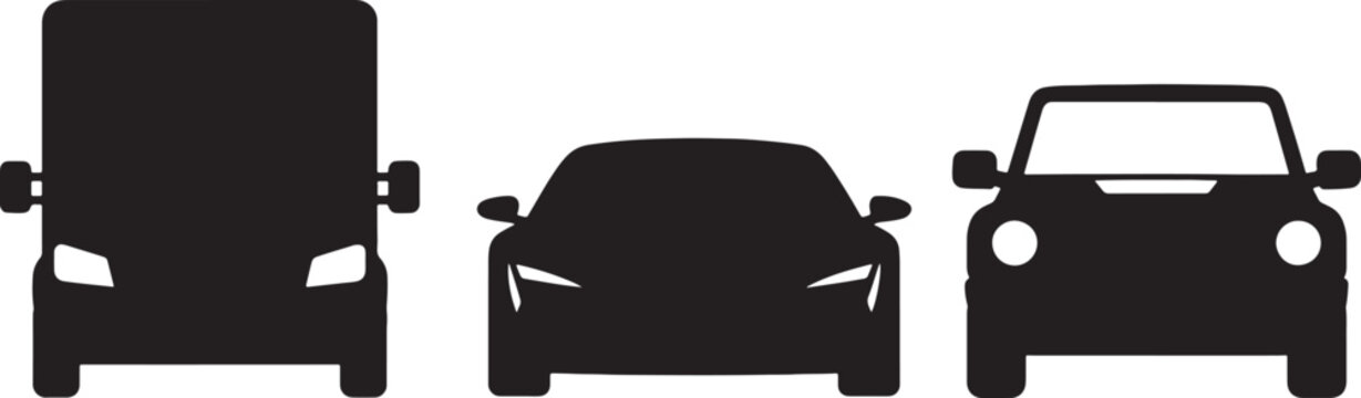 Three vehicle silhouettes facing forward on white background