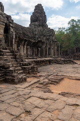 Angkor Thom, Siem Reap, Cambodia.  The Bayon temple, a major attraction - detail of courtyard