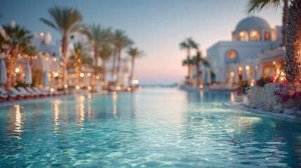 Fototapeta premium Defocused luxury resort pool area in all inclusive hotel.