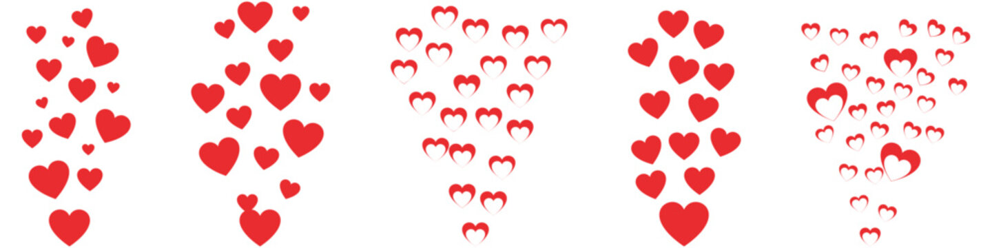 Flying love icon set, red love icon hearts. hearts fly out icon set. Heart flying icons for live streaming or stories. Vector illustration.