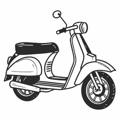 Minimalist line art illustration of a vintage motor scooter.