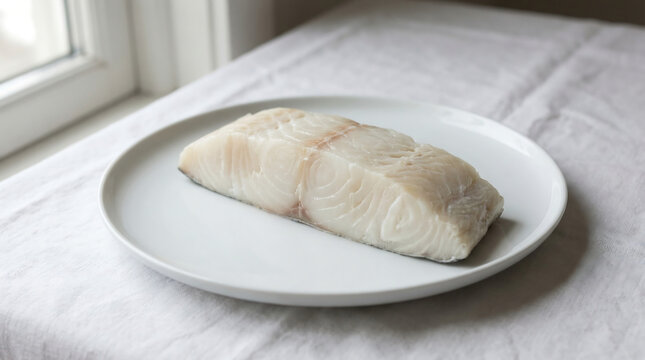 Fresh Atlantic Cod Fish Steak Fillet on White Plate