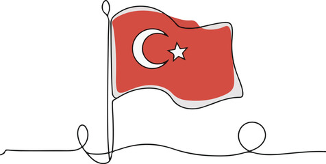 Minimalist Continuous Line Drawing of the Turkish Flag
