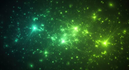 Obraz premium Cosmic nebula showcasing vibrant green and blue star clusters amid a swirling galactic haze