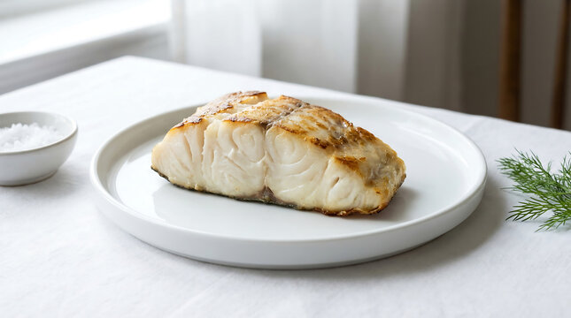 Perfectly Grilled Atlantic Cod Steak Served on a White Plate