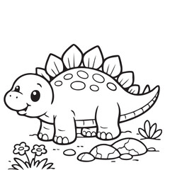 Fototapeta premium Cute Hand Drawn Dinosaur Coloring Page for Kids Fun Cartoon Dino Outline Illustration