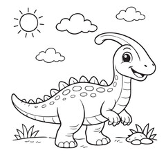 Obraz premium Cute Hand Drawn Dinosaur Coloring Page for Kids Fun Cartoon Dino Outline Illustration