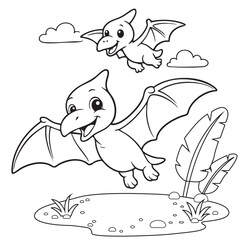 Fototapeta premium Cute Hand Drawn Dinosaur Coloring Page for Kids Fun Cartoon Dino Outline Illustration