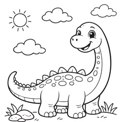 Obraz premium Cute Hand Drawn Dinosaur Coloring Page for Kids Fun Cartoon Dino Outline Illustration