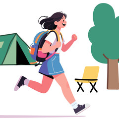 Cartoon illustration of a girl camping