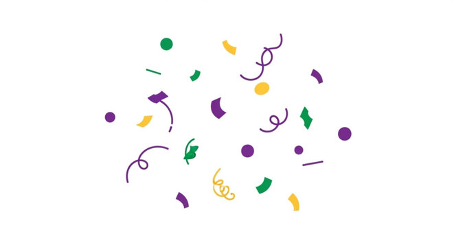 Colorful mardi gras confetti scattered on white background festive celebration decoration