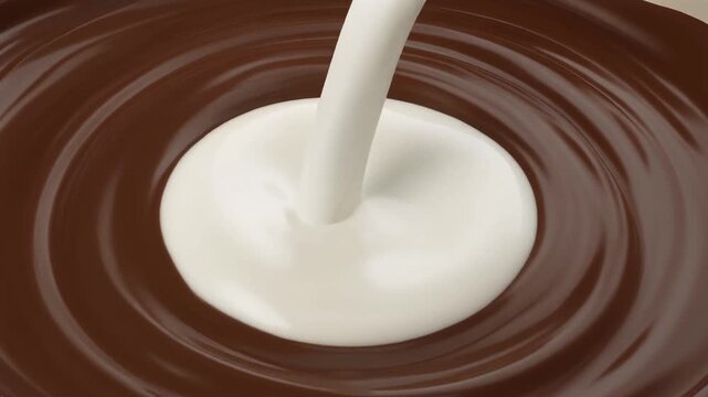 Pouring Chocolate Milk Creates Smooth Swirl Visual Delight.