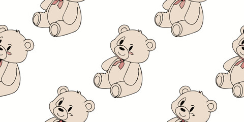 Fototapeta premium Gemini saidCute vector illustration set featuring a seamless pattern of brown teddy bears and fun cartoon animals like pandas and cats designed with love for a baby child's joy