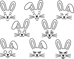 Obraz premium Rabbit Emoji Faces and Expressions Set