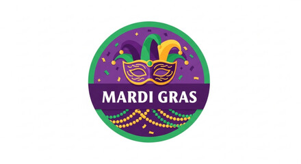 Mardi gras colorful mask and beads logo for festive party celebration © Mmeladi