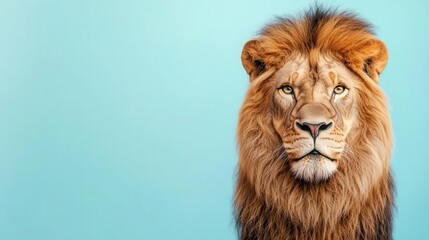 Fototapeta premium Majestic lion with windswept mane, hyperrealistic digital painting