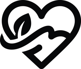 Black heart shaped symbol with swirling design
