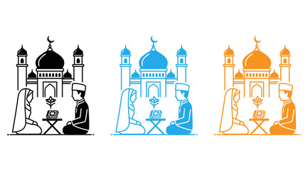 Three distinct architectural landmarks depicted in minimalist black and white style isolated on transparent background, Vector © Md