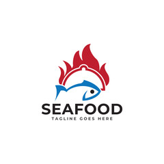 crab seafood and fish fire combination for fast food logo vector template